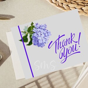 thank you printable gray card with purple floral/gray floral thank you cards PDF instant download