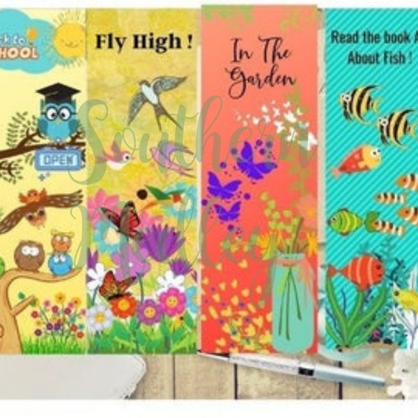 graphic designed. set of four nature bookmarks, digital bookmark download, school books, reading bookmarks