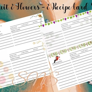 Fruit & Flowers Recipe Cards/set of 8 designed recipe cars/printed