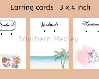 Earring card set of three. 3 x 4 inch cards. instand download. handmade cards. PNG file set. jewelry, earrings, handcraft card. supply