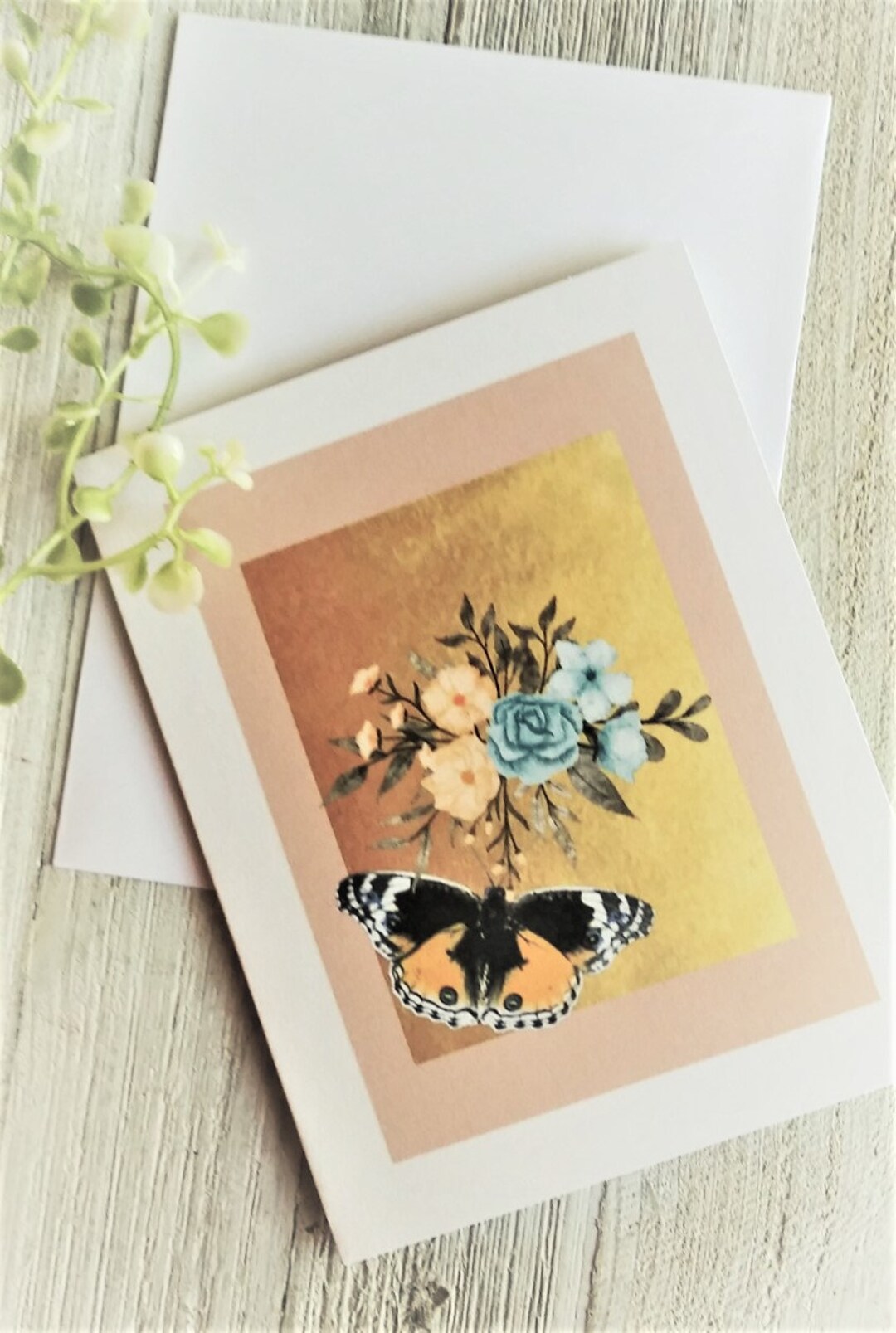 Printed Set of 8 Butterfly Cards and Envelopes.... Gold Leaf. Vanilla ...