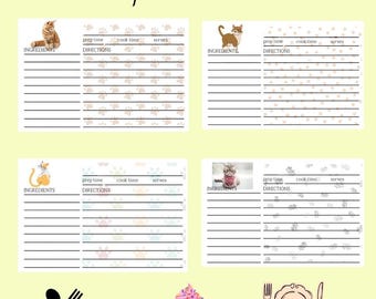 Printed Cat Recipe Cards: Set of 12