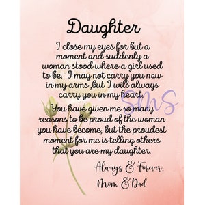 Carta para hijas, impresiones digitales para hijas, descargas instantáneas,