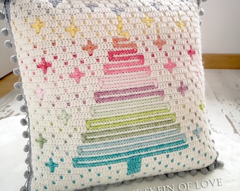 Oh Xmas Tree Panel, Crochet Panel Pattern, Cushion Pattern, mosaic crochet panel, crochet pattern, crochet mosaic tutorial, crochet pdf