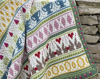 Hello Spring Blanket Pattern, Crochet Blanket Pattern, blanket pattern, mosaic crochet blanket, crochet pattern, mosaic crochet, crochet pdf
