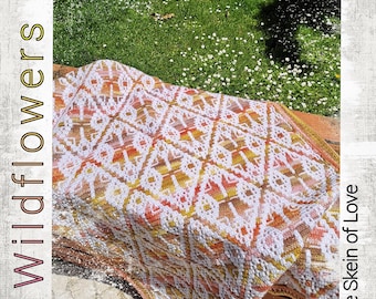 Patrón de manta de flores silvestres, patrón de manta de crochet, patrón de manta, manta de crochet de mosaico, patrón de crochet, crochet de mosaico, crochet pdf