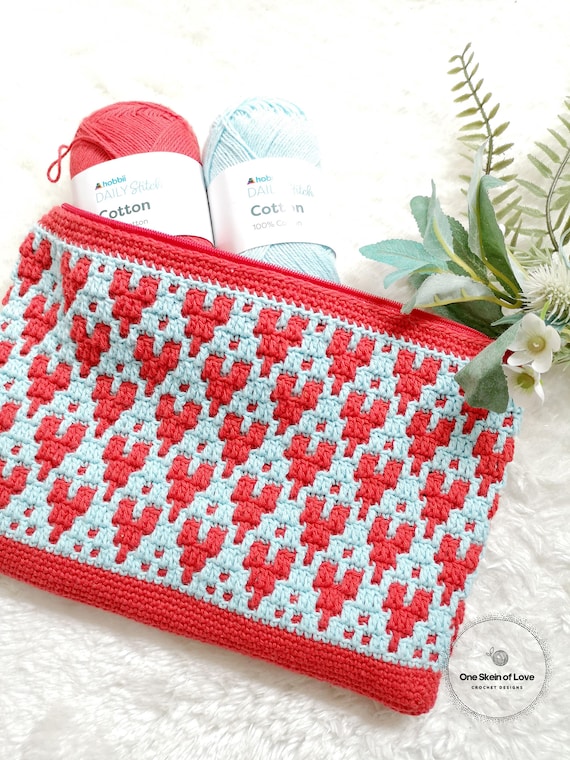 Love is in the Air Pouch, Crochet Pouch Pattern, pouch purse bag pattern, mosaic crochet bag, crochet pattern, mosaic crochet, crochet pdf