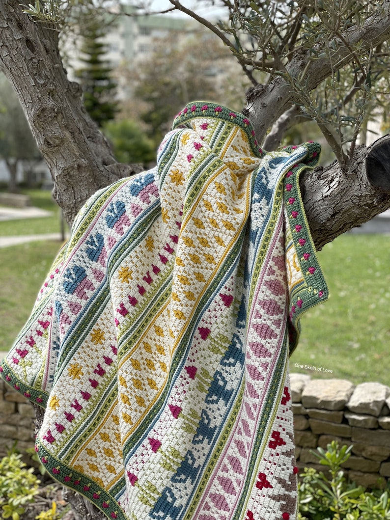 Hello Spring Blanket Pattern, Crochet Blanket Pattern, blanket pattern, mosaic crochet blanket, crochet pattern, mosaic crochet, crochet pdf image 2