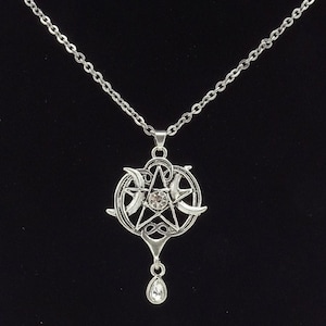 Kleine Dreifache Mond Göttin Edelstein Pentagramm Halskette