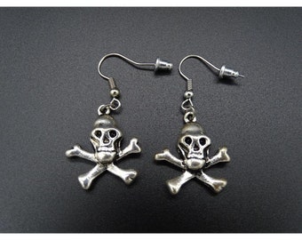 Sterling Silver Cross-Bone Skull Earrings