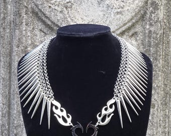 Y2k Flaming Heart spiked necklace