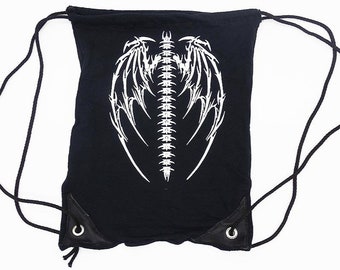 Metalic Silver Wing Drawstring Bag