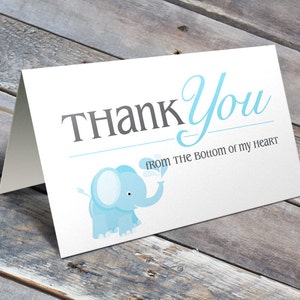 Thank You Note Baby Shower Blue Elephant Baby Boy Set of 8 Thank You Notes w/envelopes image 1