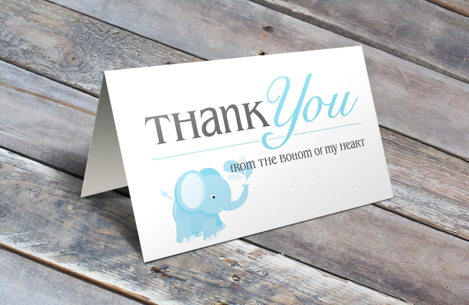 Thank You Note Baby Shower Blue Elephant Baby Boy Set of 8 Thank You