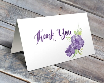 Country Chic Thank You Note / Purple / Purple Peony / Flowers / Digital Download / Blank Interior/ Thank You Card