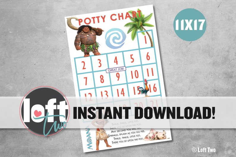 Potty Training Sticker Chart Moana Maui Heihei Pua Toilet Training Printable Digital Download Instant Download
