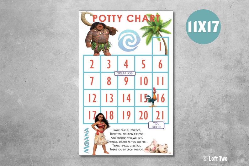 Potty Training Sticker Chart Moana Maui Heihei Pua Toilet Training Printable Digital Download Instant Download
