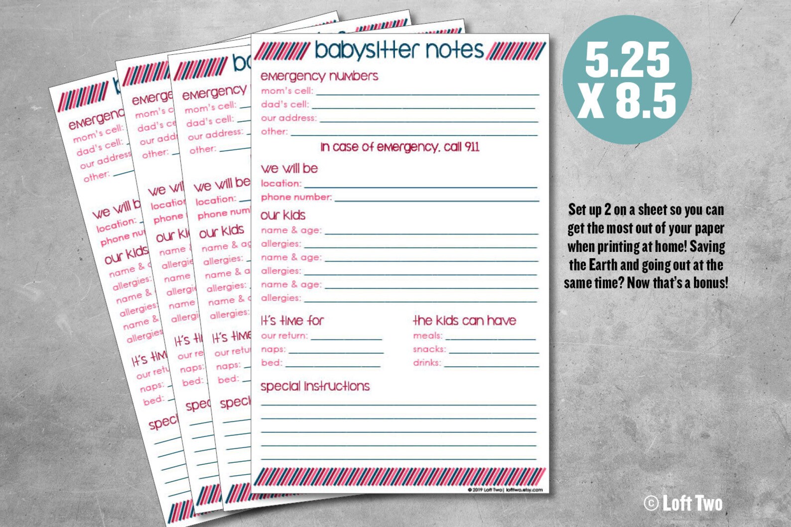 Babysitter Notes / Notes for the Sitter / Babysitter Form / Nanny Notes ...