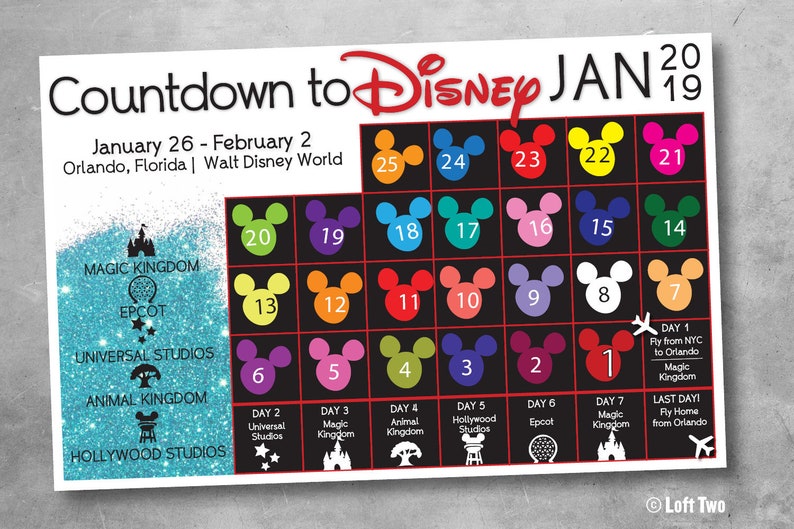 30 day countdown to disney chart trip countdown christmas etsy
