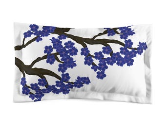 Blue Blossom Branch Microfiber Pillow Sham | Floral Branch Bedding