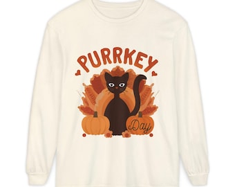 Purrkey Cat with Pumpkins Long Sleeve Shirt