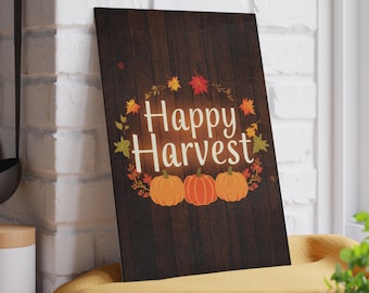 Happy Harvest Wreath Glass Cutting Board | Fall Pumpkin Leaves