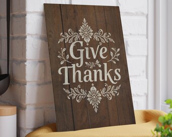 Give Thanks Glass Cutting Board | Harvest Thanksgiving Wood Sign Design