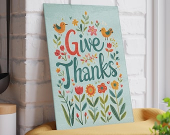 Give Thanks glass cutting board | floral Thanksgiving kitchen decor