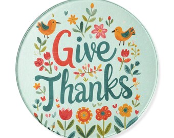Give Thanks Round Cutting Board | Thanksgiving Floral Turkey Serving Board