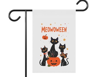 Meowoween Cats Garden & House Banner | Halloween Cat Pumpkin Decor