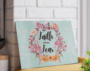 Faith Over Fear Glass Cutting Board | Floral Wreath Kitchen Decor