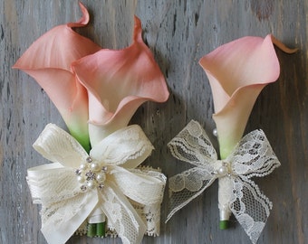 Wrist Corsage Calla Lily Corsage Boutonniere Pink  Bridal Accessories  Weddings Pink Calla Lilies Corsage Wedding Corsage Bridal Corsage