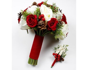 Christmas Wedding Bouquet Christmas Bridal Bouquet Red Wedding Bouquet  Country Wedding  Bridal Bouquet Winter Bouquets Wedding