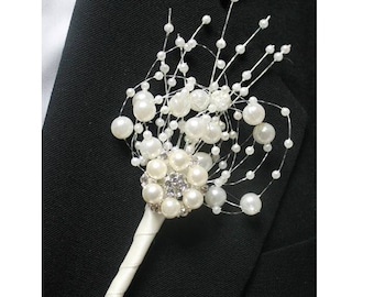 Pearl Wedding Wedding Boutonniere Grooms Boutonniere Groomsmen Boutonniere Mens Wedding Boutonniere  Wedding Accessories Ivory Boutonniere