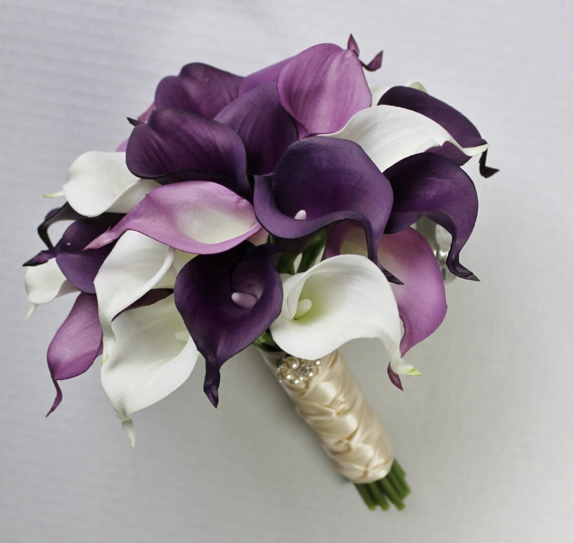 Wedding Bouquet Purple Calla Lily Bouquet Purple Bouquet Real | Etsy