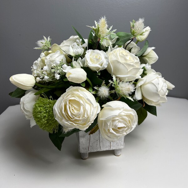 Artificial Arrangement  Table Top Centerpiece  White Arrangement Table Decor Home Decor Flowers Arrangement