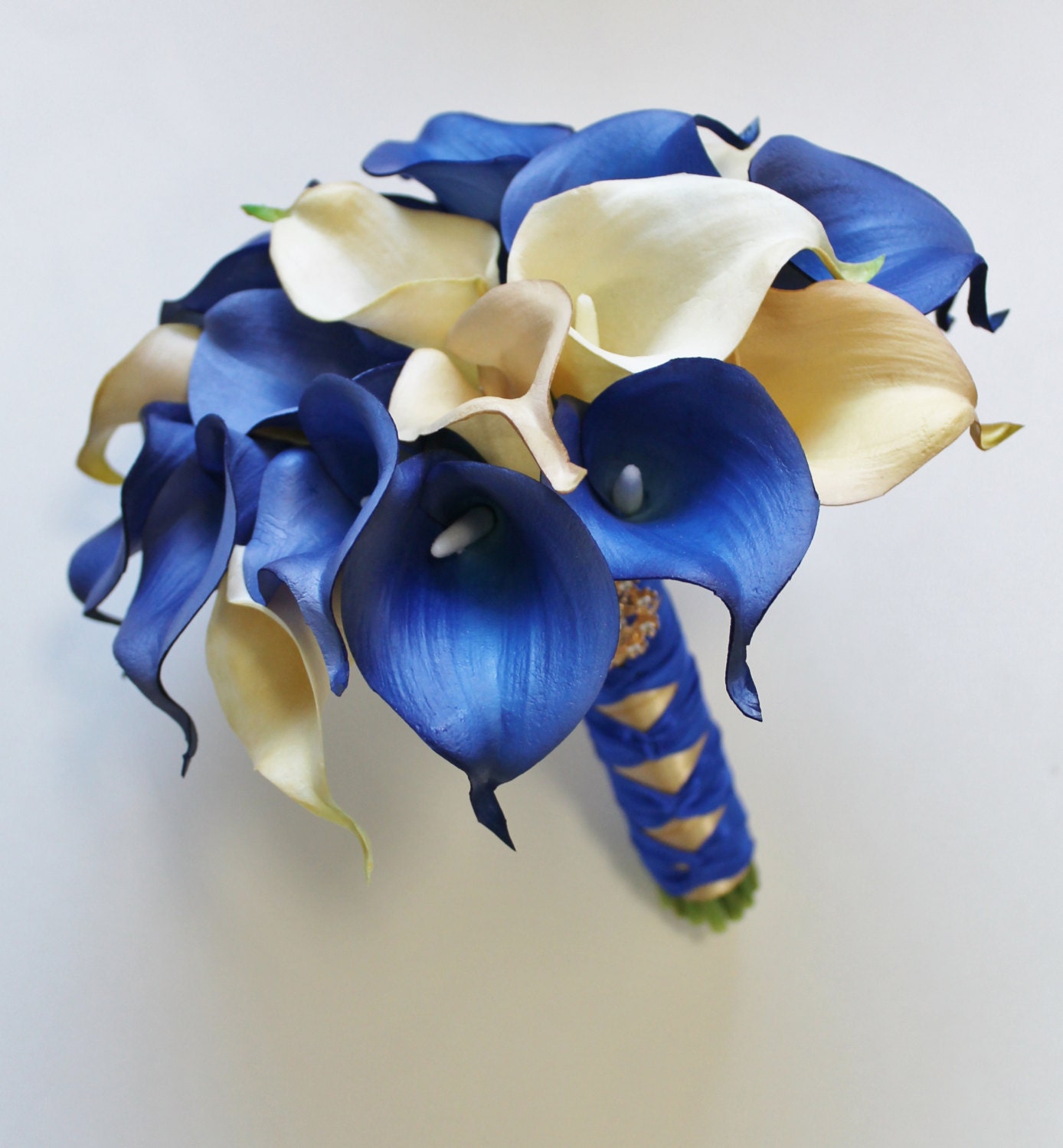 Royal Blue and Champagne Wedding Bouquet Royal Blue Calla Lily - Etsy