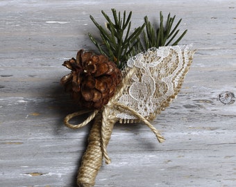 Winter Boutonniere Rustic Boutonniere Groom Boutonniere Groomsman Boutonniere Pine Cone Boutonniere Mens Wedding Boutonniere  Weddings