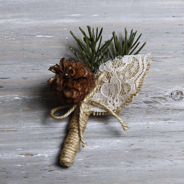 Winter Boutonniere Rustic Boutonniere Groom Boutonniere Groomsman Boutonniere Pine Cone Boutonniere Mens Wedding Boutonniere  Weddings