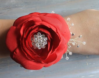 Wrist Corsage Red Wedding  Corsage Mothers  Corsage Corsage Prom Corsage Flower Corsage Wristlet Corsage Wedding  Red Corsage