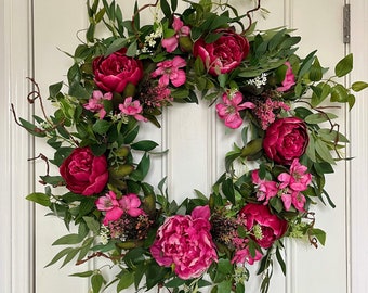 Summer Wreath, Spring Door  Wreath, Summer Door Wreath, House Warming Gift, Door Décor, Peony Wreath,  Door Wreath