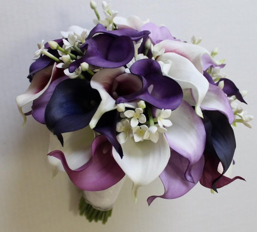 Wedding Bouquet Purple Plum and White Calla Lilly Bouquet - Etsy