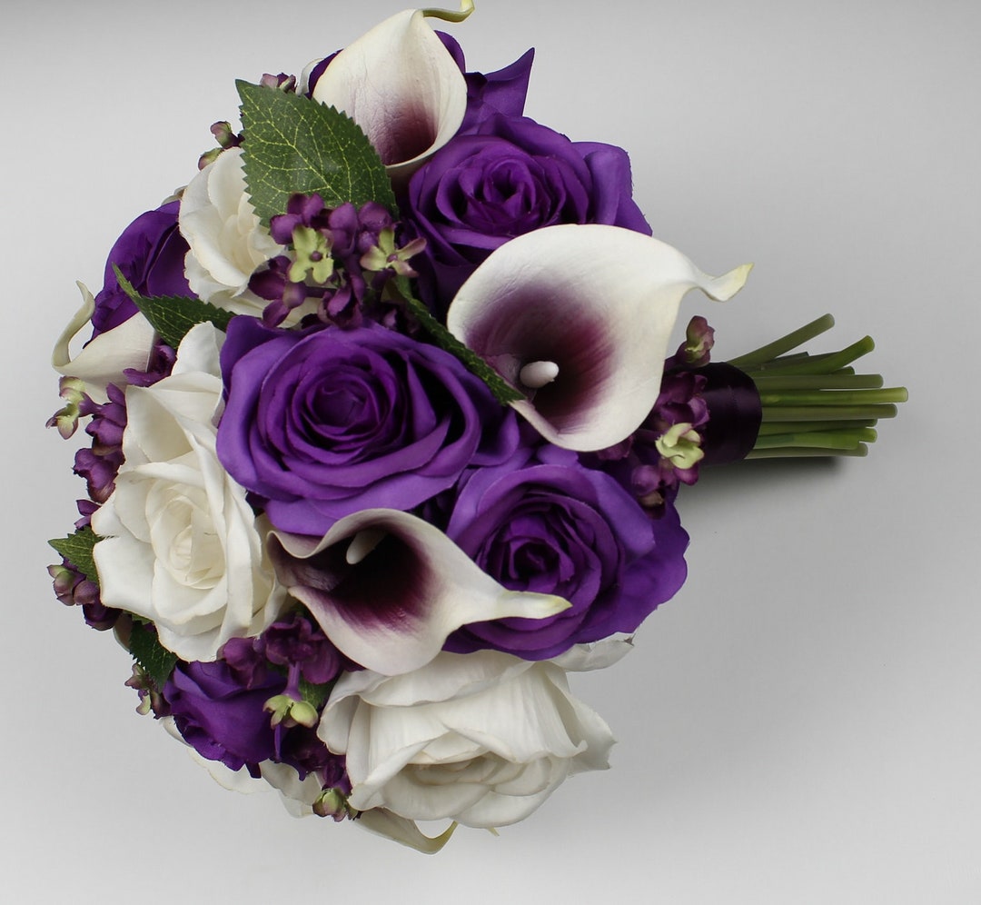 Purple Wedding Bouquet Purple Calla Lily Bouquet Purple Bouquet Real ...