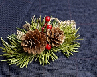 Christmas Boutonniere Winter Boutonniere Rustic Boutonniere Groom Boutonniere Groomsman Boutonniere Wedding Boutonniere Pocket Boutonniere