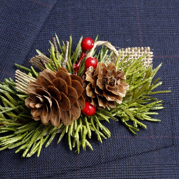 Christmas Boutonniere Winter Boutonniere Rustic Boutonniere Groom Boutonniere Groomsman Boutonniere Wedding Boutonniere Pocket Boutonniere