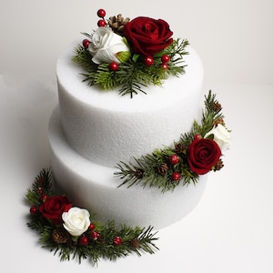 Winter Cake Topper Christmas Cake Wedding Arrangement Wedding Decorations Artificial Flowers Arrangement Wedding Cake Topper image 1