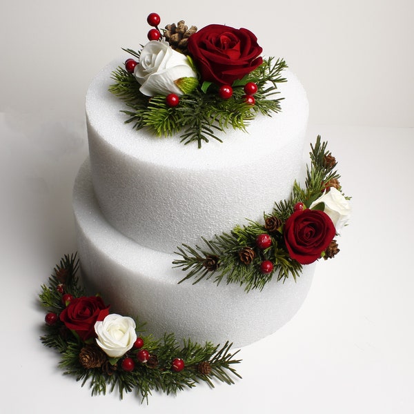 Winter Cake Topper Christmas Cake Wedding Arrangement Wedding Decorations  Artificial Flowers Arrangement Wedding Cake Topper