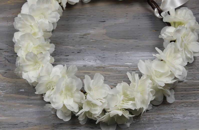 SALE SALE Flower Girl Crown Boho Wedding Cherry Blossom Crown Bridal Headpiece Floral Headband Wedding Headpiece Bridal Hair White Crown
