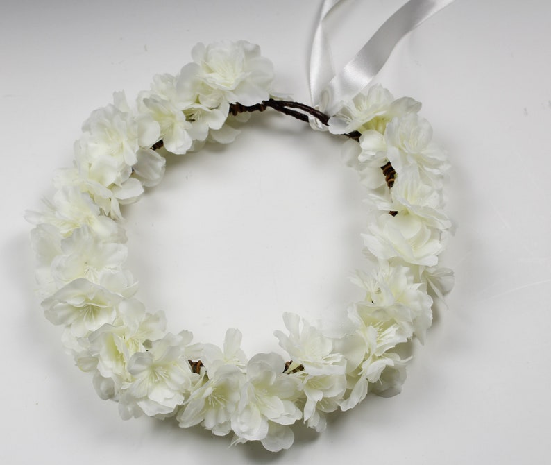 SALE SALE Flower Girl Crown Boho Wedding Cherry Blossom Crown Bridal Headpiece Floral Headband Wedding Headpiece Bridal Hair White Crown