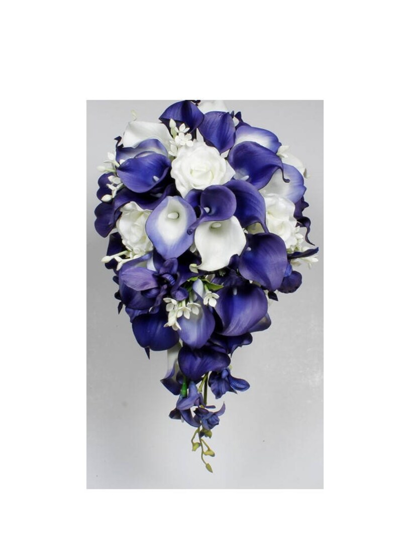 Cascading Wedding Calla Lily Bouquet Navy Blue Bouquet Bridal Etsy